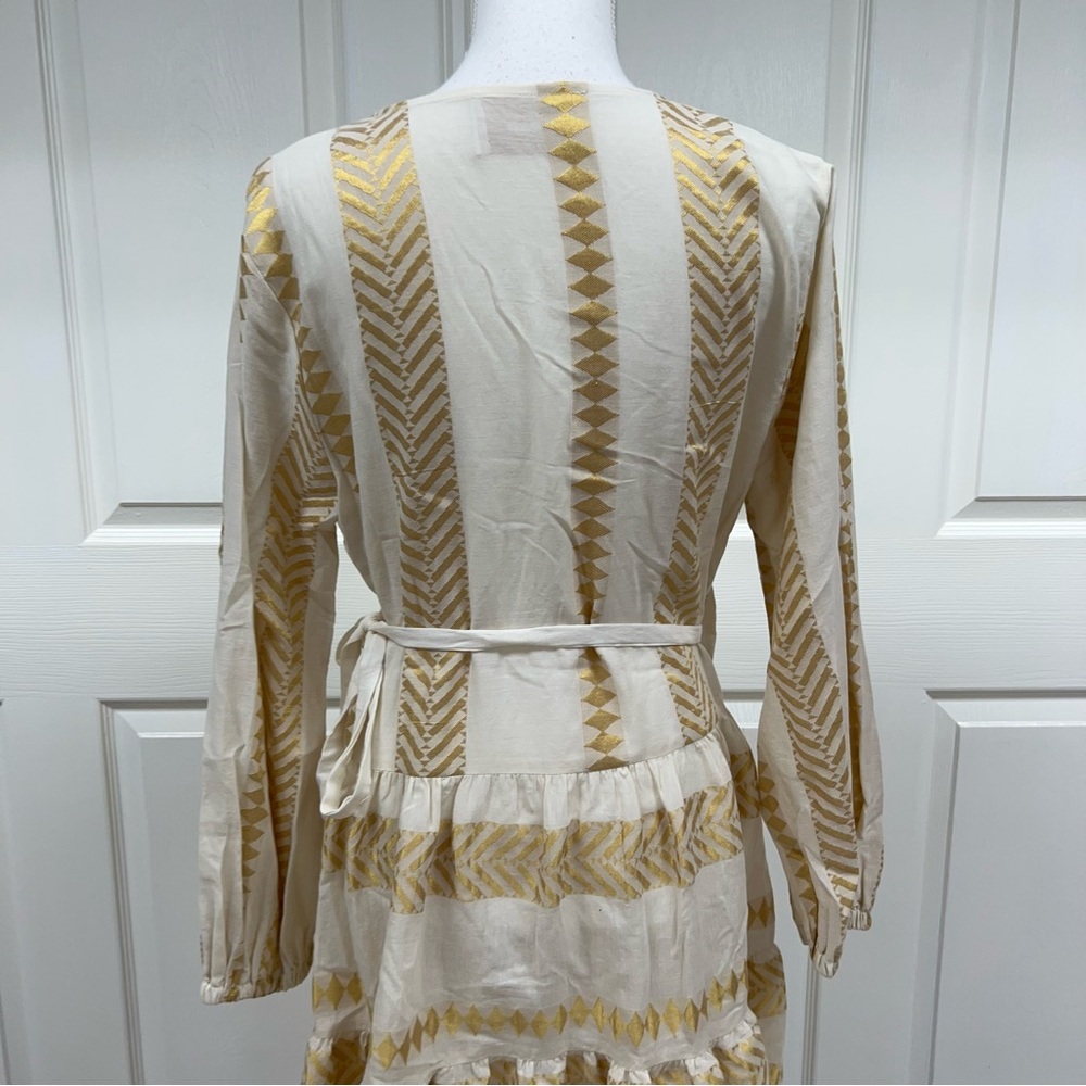Kasia Wrap Mini Dress Gold/Ivory Size L - Picture 10 of 14